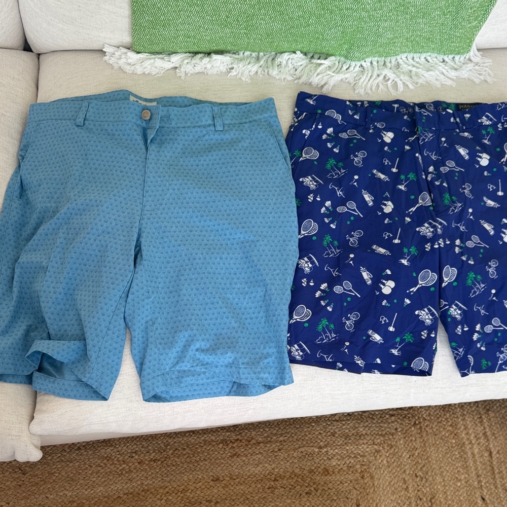 Peter Millar Teal Flat-Front Shorts